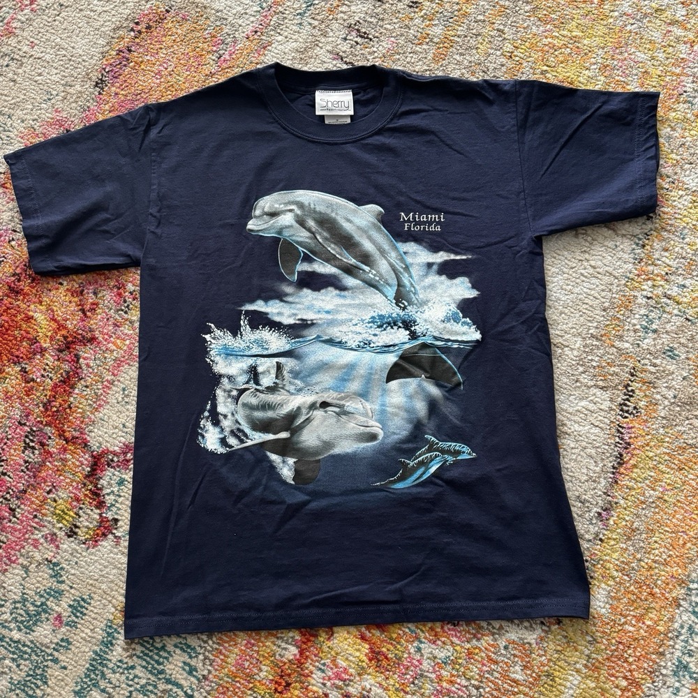 Vintage‎ Miami Florida Dolphin Graphic T-Shirt - Navy Blue Size medium